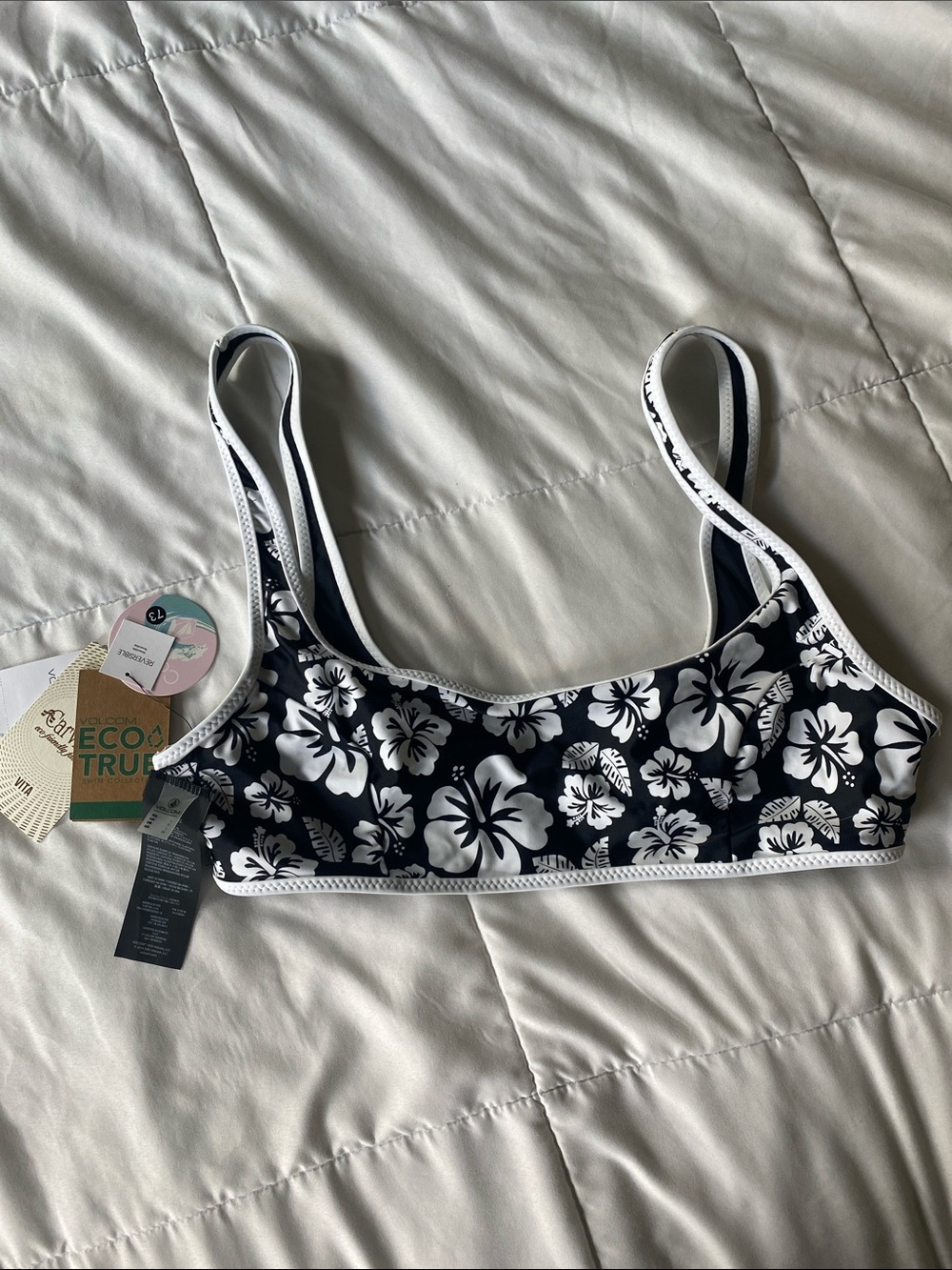 Volcom Reversible Black & White Floral Bralette Swim Top